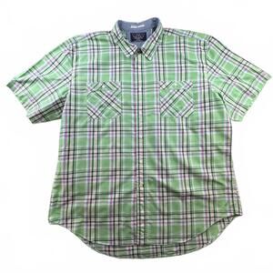 Nautica Men's XXL Green Plaid Short Sleeve Button-Up Shirt preppy